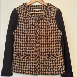 CAbi Blush and Charcoal Houndstooth Mixer Sweater Jacket